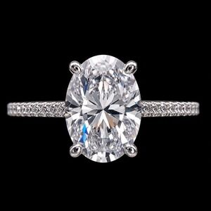 GRA Moissanite 3.26ct Oval Engagement Ring Halo Pavé Band Sz 8 Fire Clarity